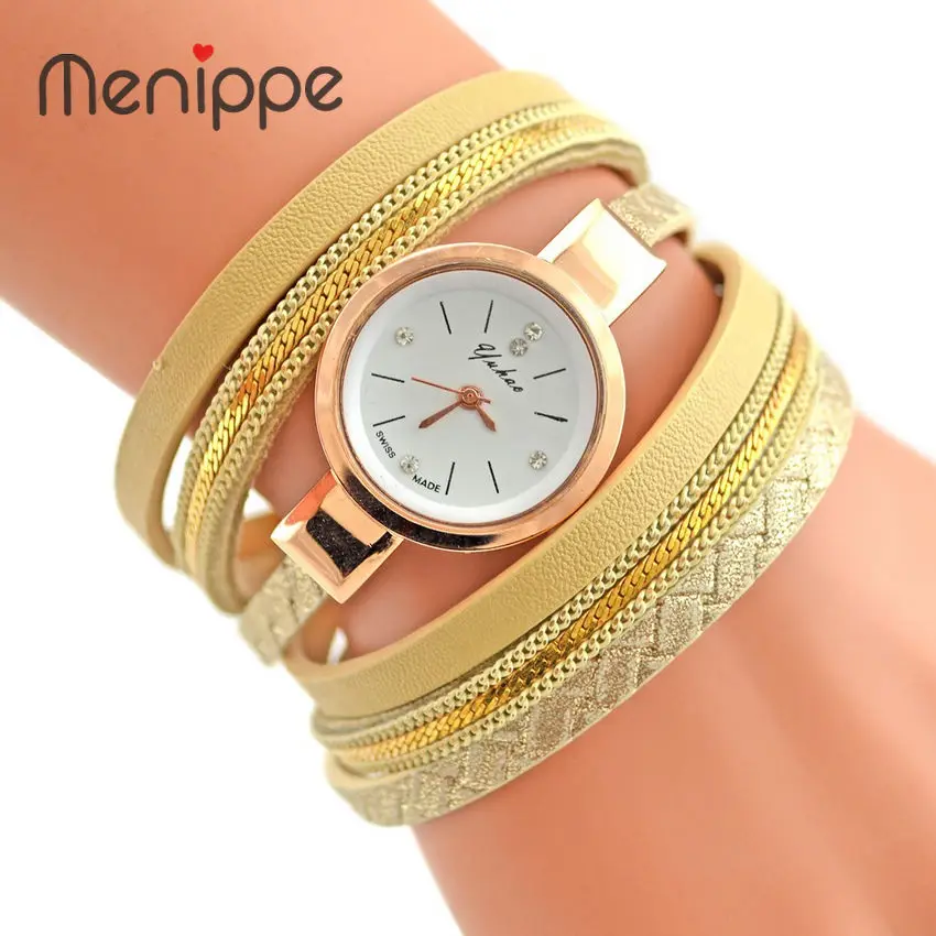 

New fashion women watches Wrap bracelet High quality leather Watch three ring coil bracelet watch female Watches reloj mujer