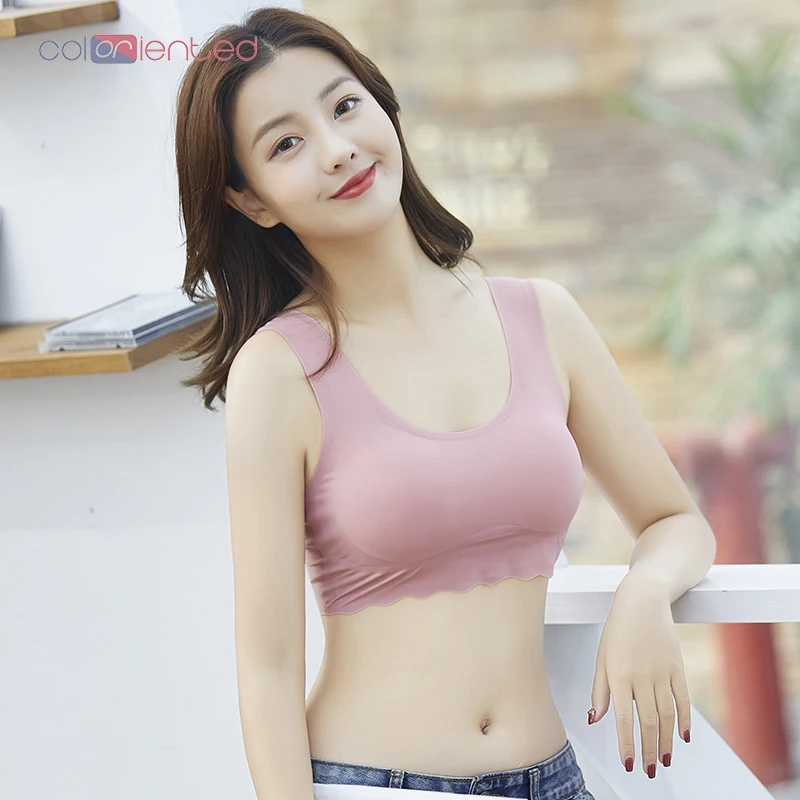 

COLORIENTED 2019 New Comfortable Ribbed Cloth Sleeping No Trace Underwear Glossy Lace Embroidery Non-crimping Temperament Bra