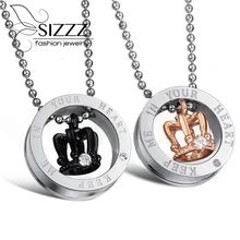 Free shipping fashion jewelry classic 316L Stainless steel Inlaid Rhinestone lovers Crown pendant necklace