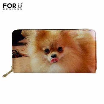 

FORUDESIGNS Cute 3D Dog/Puppy Pomeranian Print Woman Man PU Leather Wallet Fashion Brand Zipper Purse Large Clutch Card Coin Bag