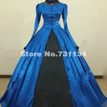 Элегантная синяя Длинные рукава Готический ренессанс викторианский гражданская война Бальные платья стимпанк театральное платье одежда