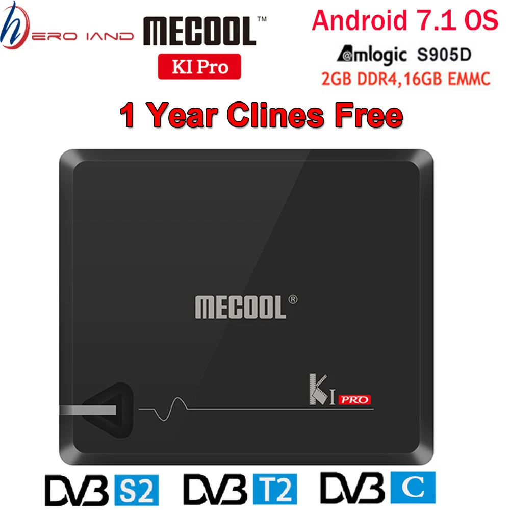 MECOOL KI PRO Android tv Box KI PRO S2+ T2 DVB Amlogic S905D 2+ 16G DVB-T2& S2/DVB-T2/DVBS2 телеприставка 1 год Clines Европа сервер