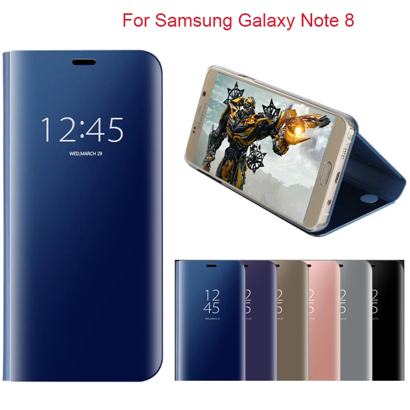 

For Samsung NOTE 8 Case Mirror Smart View Window Flip Case for SAMSUNG Galaxy Note 8 Cover Luxury Mirror Plating Kickstand Cases