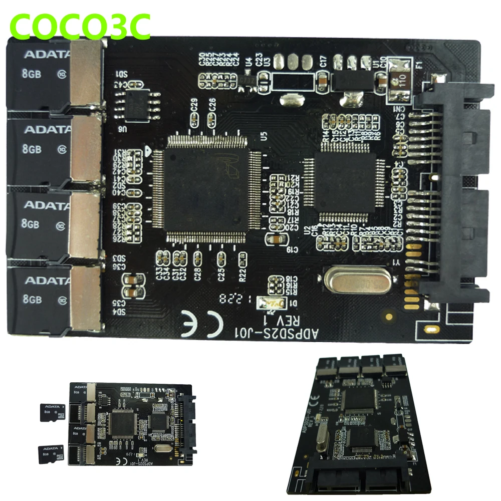 Бесплатная доставка мульти микро SD карты адаптер для MicroSATA карты 1,8 "Корпус для жесткого диска с RAID 4 TF 16 pin SATA конвертерами