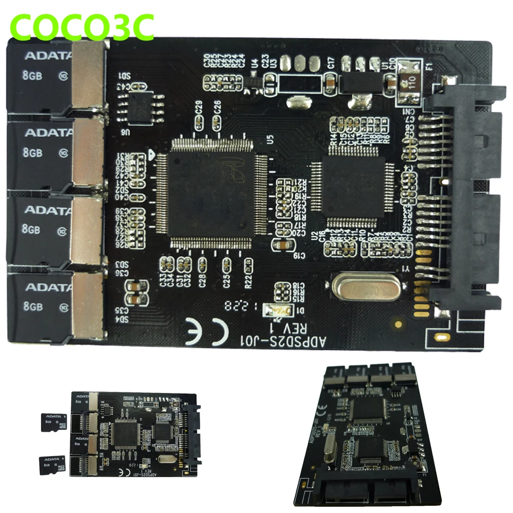 Бесплатная доставка мульти Micro SD карта к SATA адаптер 1 8 &quothdd корпус с RAID 4 TF 16 pin