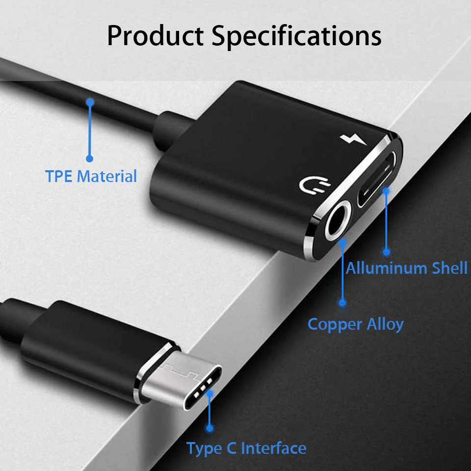 Зарядный адаптер 2 в 1 USB Type C штекер на гнездо 3 5 мм + зарядный преобразователь для