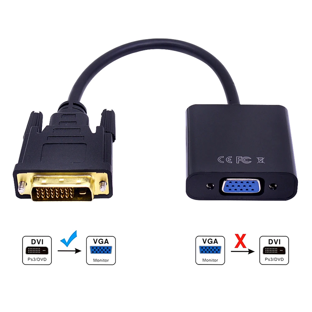 CHIPAL Full HD 1080P DVI-D to VGA Converter 24+1 25Pin Male to 15Pin Female Cable Adapter For PS3 PC Computer Monitor HDTV