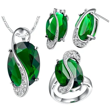 

bridal Jewelry sets 925 sterling Ms. Zircon Necklace Sets,925 Green Muiticolor Crystal necklace ring earring earrings