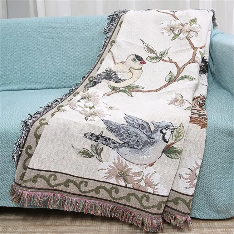 Fleurs-oiseaux-coton-couverture-tricot-multi-fonction-tapis-lits-Table-tissu-canap-couvertures-tricot-serviette-plage