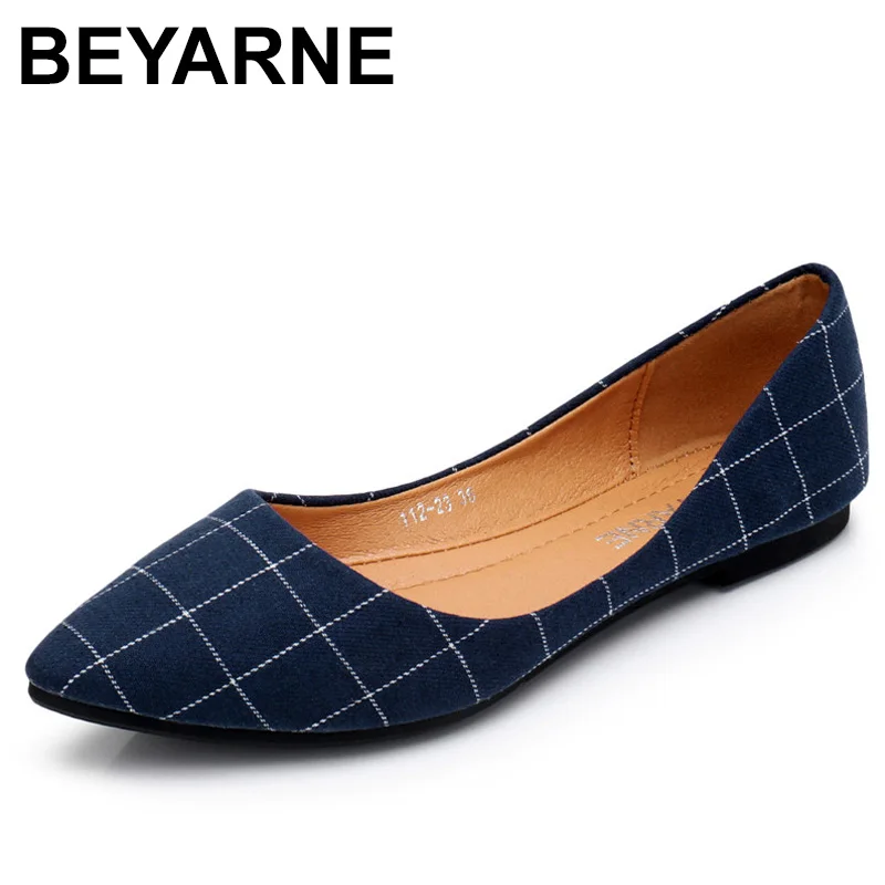 

BEYARNENEW 2019 spring and summer fashion shoes cloth shoes shoes Plaid pointed soft bottom shoes studentsE510