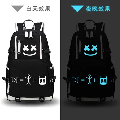 

2019 Marshmello Skrillex DJ Backpack School Bag Print Luminous Backpack Bag Mochila Glow in the dark School Student Bag Boy Girl