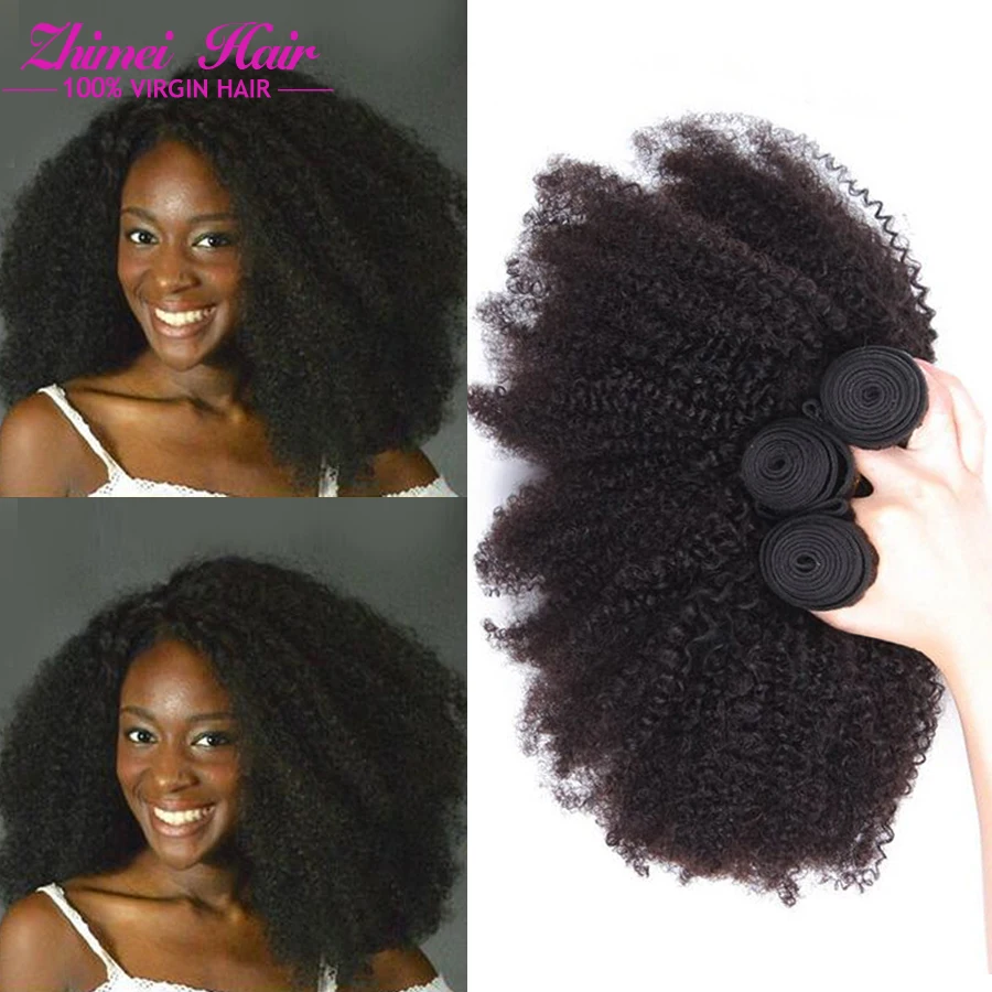 

Zhimei Hair Mongolian Remy Afro Kinky Virgin Hair 4pcs Short Natural Black Kinky Curly Afro Curl Human Hair Weave Cheap Bundles