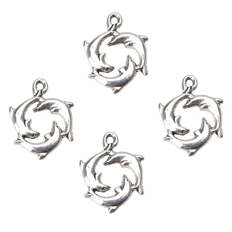 10 шт./лот подвеска из легированной стали Silvertone Dolphin для DIY брелок ожерелье