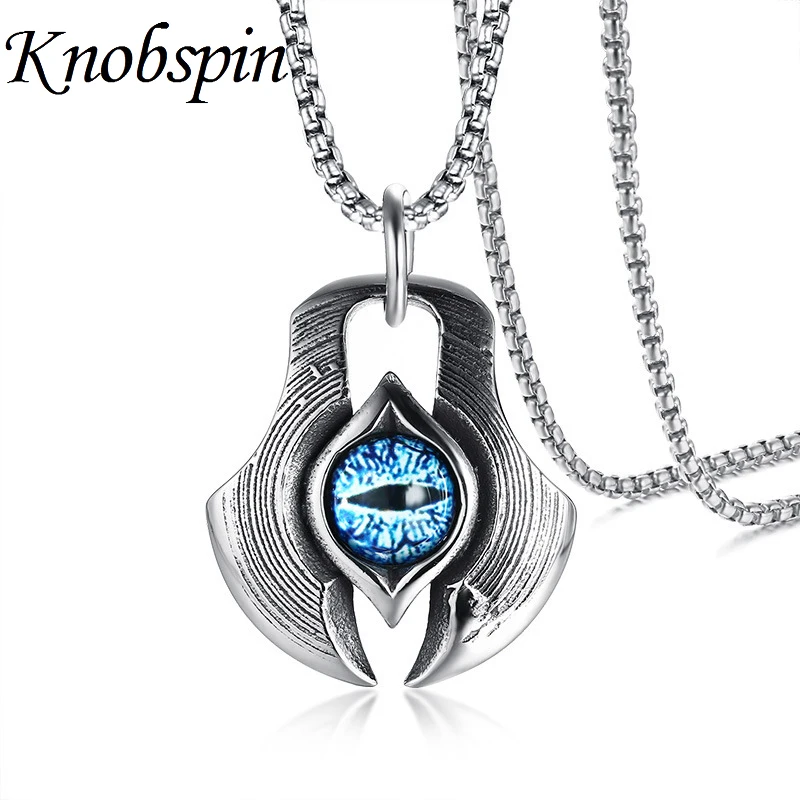 

Unique Vintage Dragon Cat Eye Cabochon Pendant Necklace for Men Stainless Steel Punk collares collier Male Jewelry 24 inch