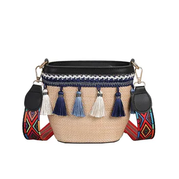 

New Designer Straw Bags Rattan Woven Beach Bag Shoulder Bags Women Bucket Ladies Crossbody Handbag Bags Female Bohemian Bolsa