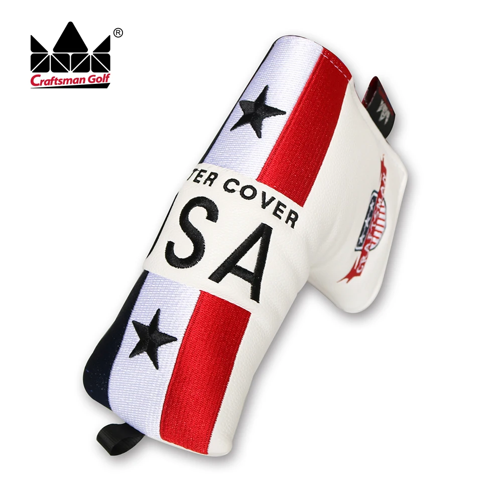 Crafstman White Golf Putter Headcover High quality Synthetic Leather Head Covers USA Flag Free