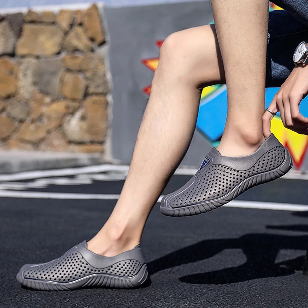

men shoes 2019 summer solid color Men's Fashion Casual Hollow Out Breathable Slip On Sport soft Outdoor Rubber Beach Shoes