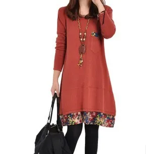 

2014 autumn women's plus size patchwork gz8058 long-sleeve dress ,Free Shipping