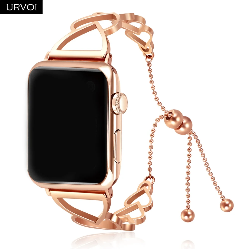 

URVOI braceket for Apple Watch Loving hear cuff girl fashion chain wrist band stainless steel bracelet for iWatch series 4 3 2 1