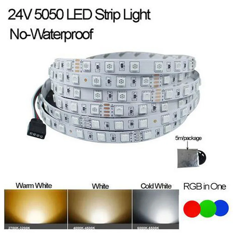 #cheap LED Strip 5050 DC24V LED strip flexible light no waterproof 60 led m,5m RGB LED strip 5050,White warm white R G B