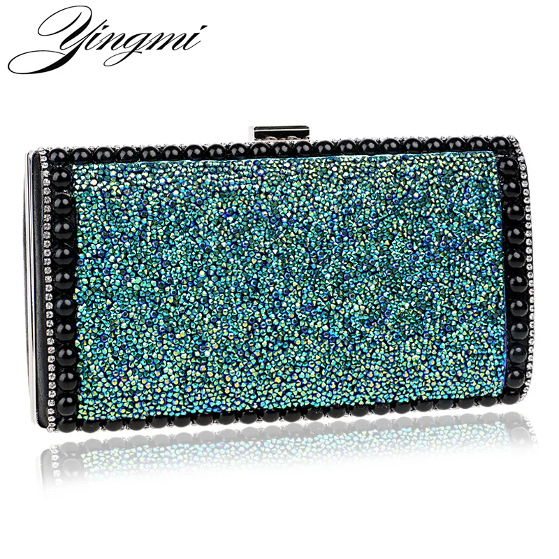 YINGMI Metal Green Diamonds Women Evening Bags With Chain Shoulder