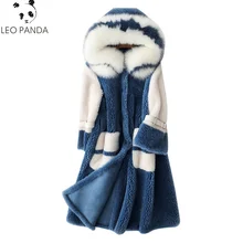 Пальто высшего качества из натуральной шерсти с воротником из натурального Лисьего меха, куртка с капюшоном для стрижки овец, длинные зимние куртки, женское меховое пальто