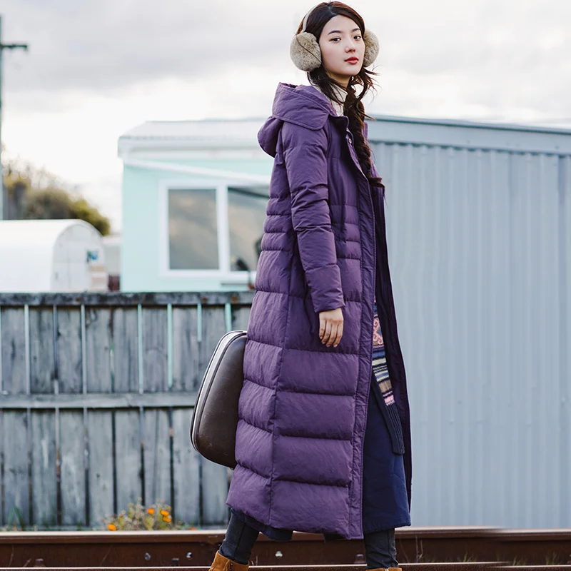 

INMAN 2018 Winter Solid Color Long Style Women Down Coat With Hoodies