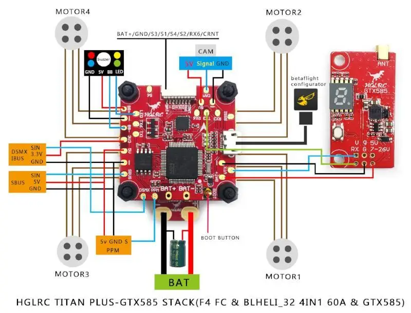 Контроллер полета HGLRC Titan Plus F460 GTX585 Stack AIRBUS F4 OSD & Dinoshot 60A Blheli_32 ESC 5 8G 48CH VTX|Детали и