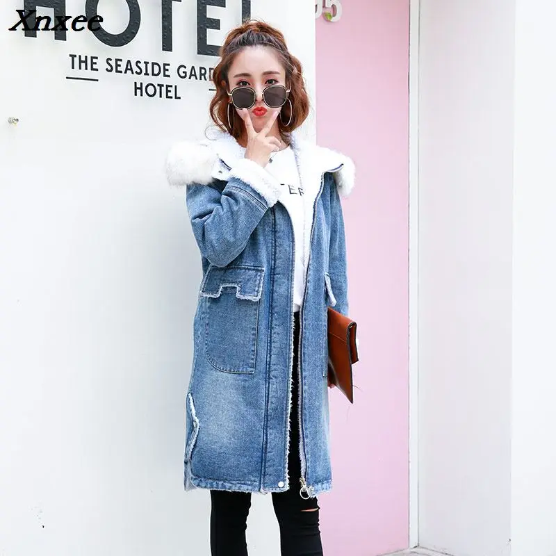 

Oversized Plus Large Size Jeans Denim Jacket Ladies Windbreaker Female Winter Basic Women Spring Autumn Bomber Coat With Hooded