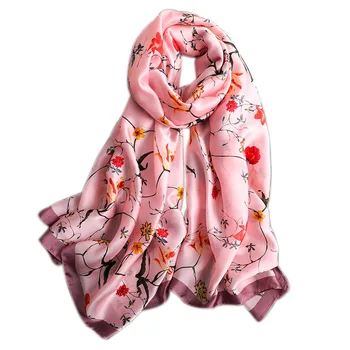 

New 2019 Spain Luxury Brand Polka Floral Silk Scarf Ladies High Quality Print Soft Shawls and Wraps Bandana Bufandas Hijab Snood