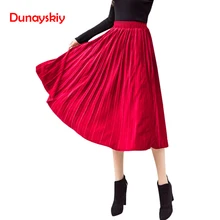 Новая модная осенне-зимняя женская замшевая юбка, одноцветная длинная Плиссированная юбка для женщин, s Saias Midi Faldas, винтажная элегантная женская юбка миди