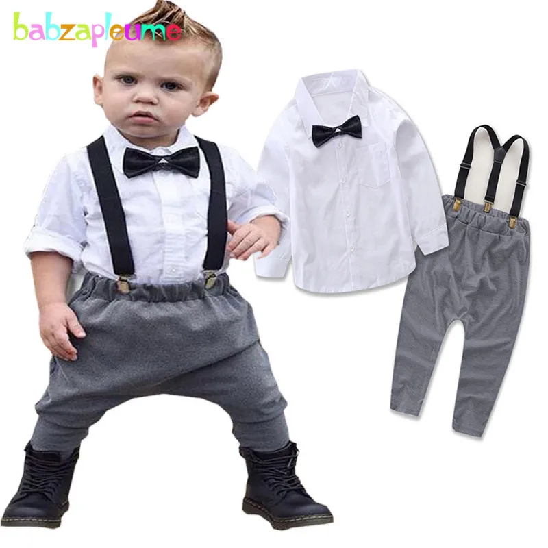 Babzapleume Spring Autumn Infant Boys Clothing Set Bow White Shirt