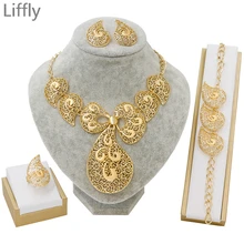Liffly Дубай золотые Ювелирные наборы для женщин Свадебные ювелирные изделия Бабочка ожерелье серьги Модный свадебный набор украшений для подружек невесты