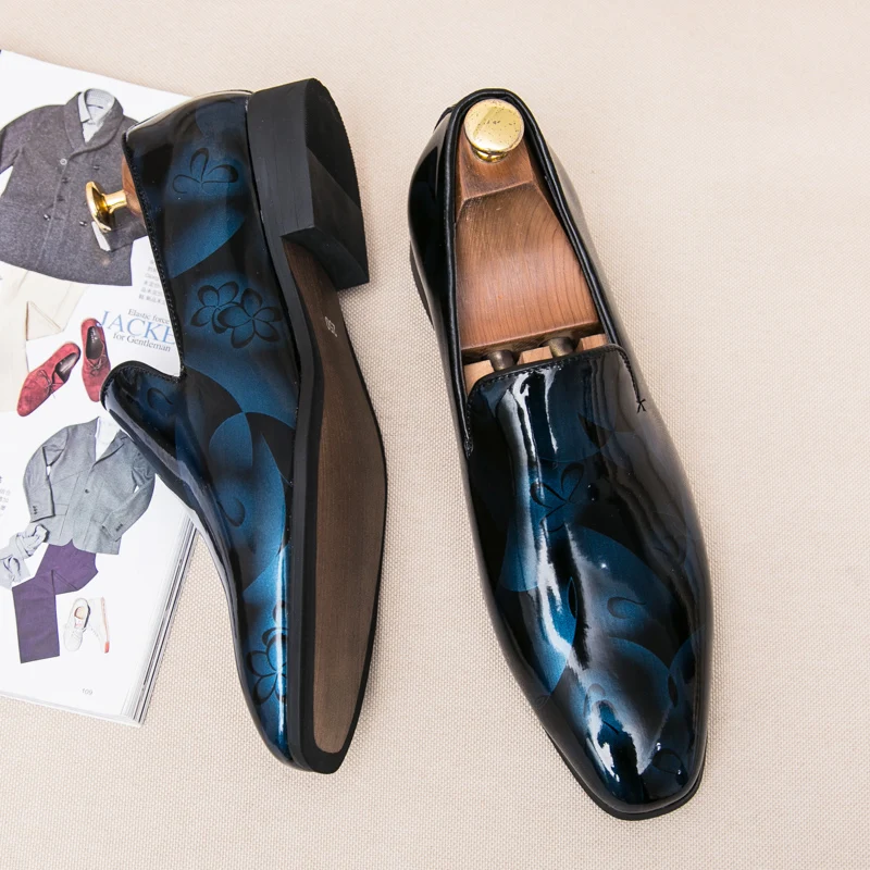 cool flowers print patent leather men shoes luxury italian brand camouflage male footwear mixcolors glossy oxford shoes for men (11)