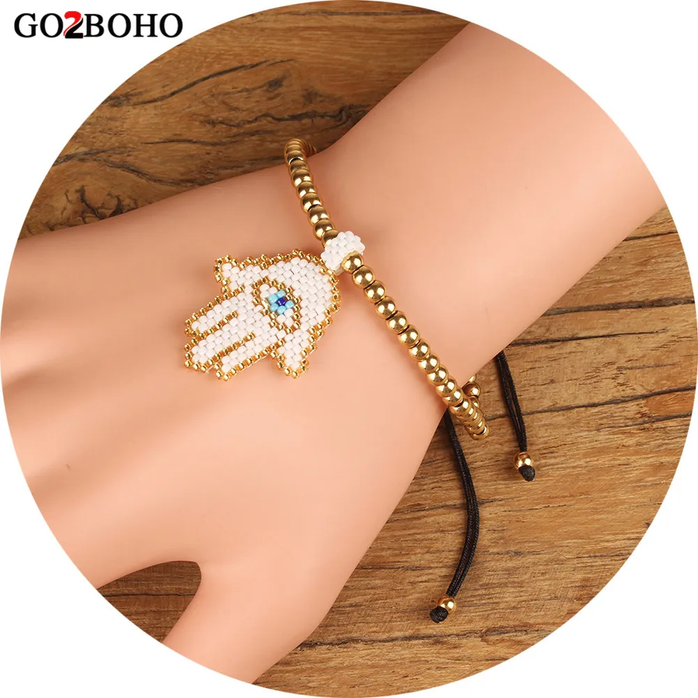 

Go2boho Dropshipping Bracelet Loom Evil Eye Bracelets MIYUKI Hamsa Hand Bracelet Gold Adjustable Seed Bead Blue Women Her Gifts