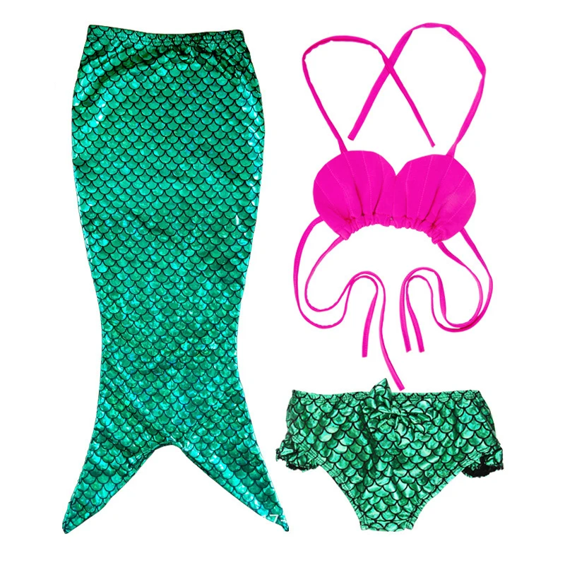 

2017 New girl mermaid 3 piece Swimsuit Set children Swimwear Bikini shell Swimsuits funny Swimsuits bathing swimming suit