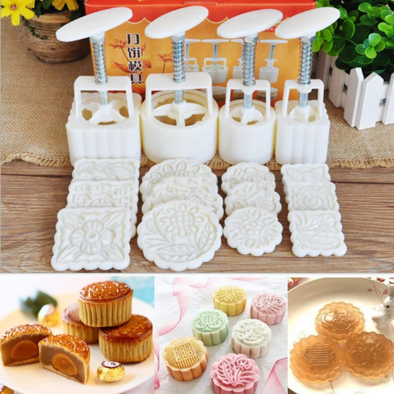 16pcs Moon Cake Fandant Decoration Mould 12Pcs Petals Templates 4pcs Moon Cake Mould Round Square Baking Pastry Tools Mayitr