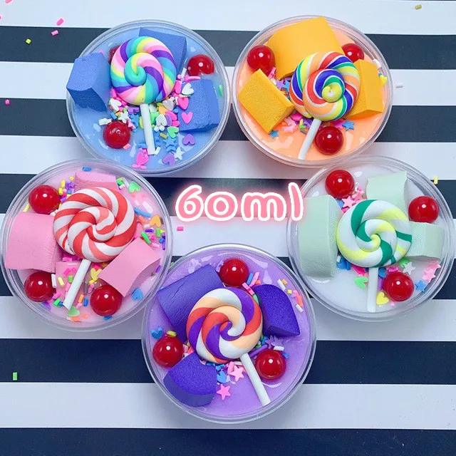 

DIY Cute Fluffy Lollipop Butter Soft Slime Stress Relief Children Kid Funny Toy Gift Sludge Slime 2019 Brusting Christmas Gift