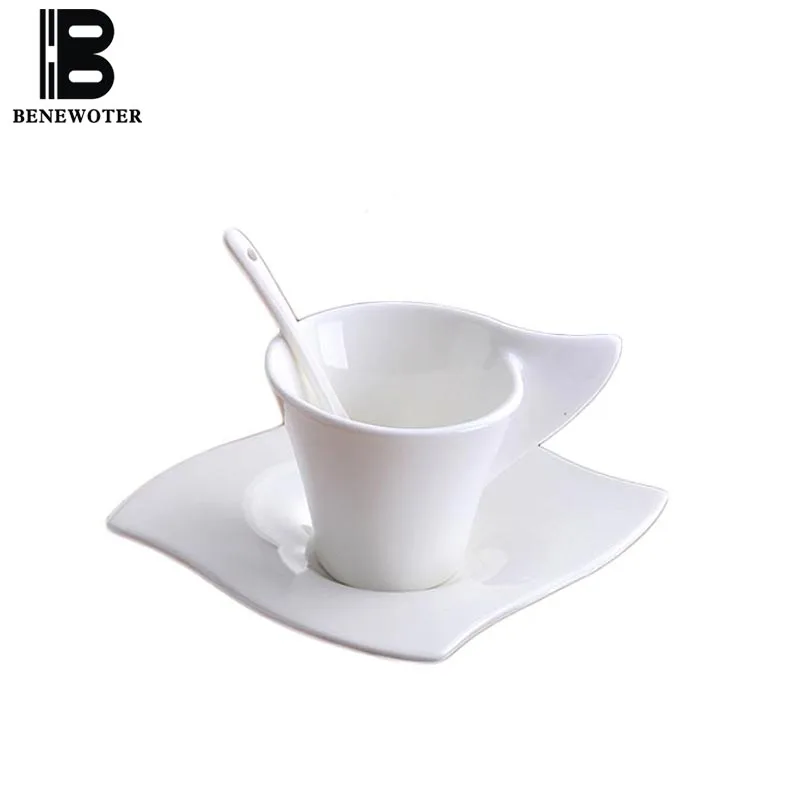 

70 ml Creative Espresso Coffee Cup with Saucer Set Pure White Ceramic Porcelain Hand Grip Cups Breakfast Milk Mugs Drinkware New