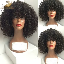 180 Density Brazilian Virgin Hair Afro Kinky Lace Front Wigs Glueless Human Hair Front Lace Afro Kinky Curly Wig For Black Women