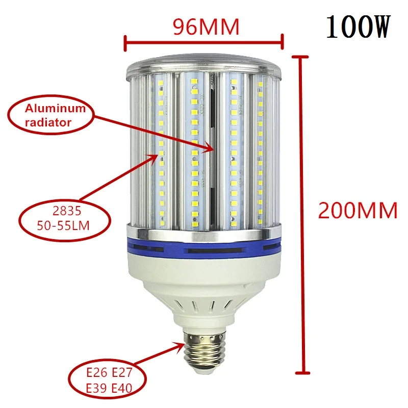 70 Вт 100 Вт 120 Вт 180 Вт E27 E40 светодио дный лампочки E26 E39 уличного освещения высокий яркий 110 V 220 V кукурузы лампа для склад инженер квадратных
