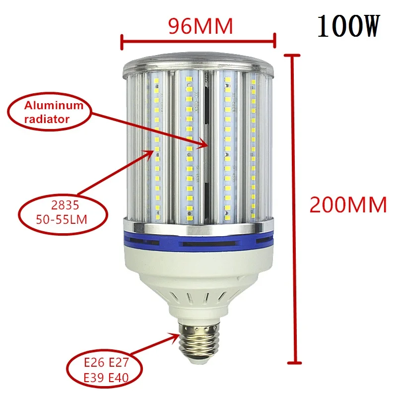 70 Вт 100 Вт 120 Вт 180 Вт E27 E40 светодиодный ламповый светильник E26 E39 уличный светильник ing высокая яркость 110 В 220 В кукурузная лампа для инженера склада квадратная