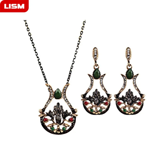 

3 Color Women Jewelry Vase Shape Vintage Zircon CZ Crystal Chain Pendant Necklace Earrings Set Round Moda Jewelry sets