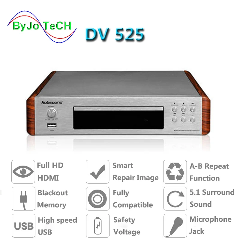 Nobsound DV525 HD DVD CD USB HDMI S-Video A-B функция повтора 5,1 объемный звук KTV профессиональный микрофонный интерфейс