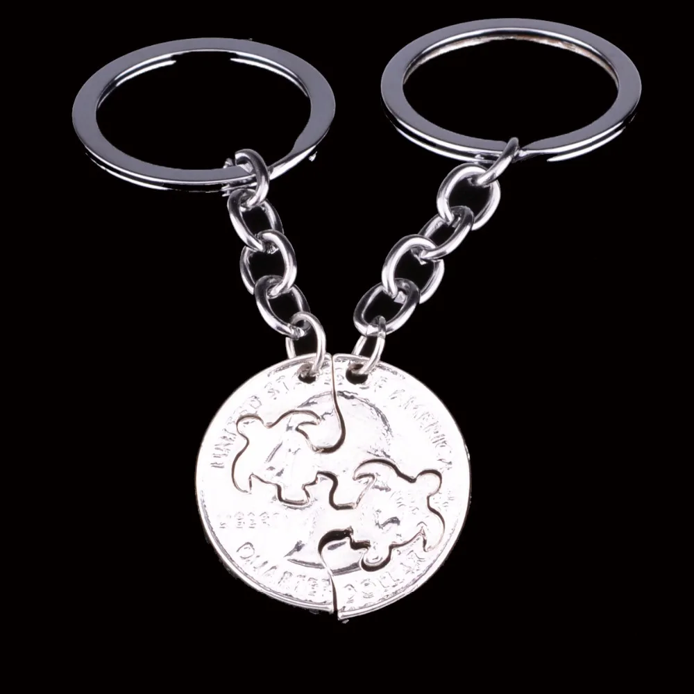 

12Set/lot Sea Turtle Puzzle Coin Charms Keychain Lovers Couples BFF Keyring Friendship Gift For Best Friends Jewelry Key Chains