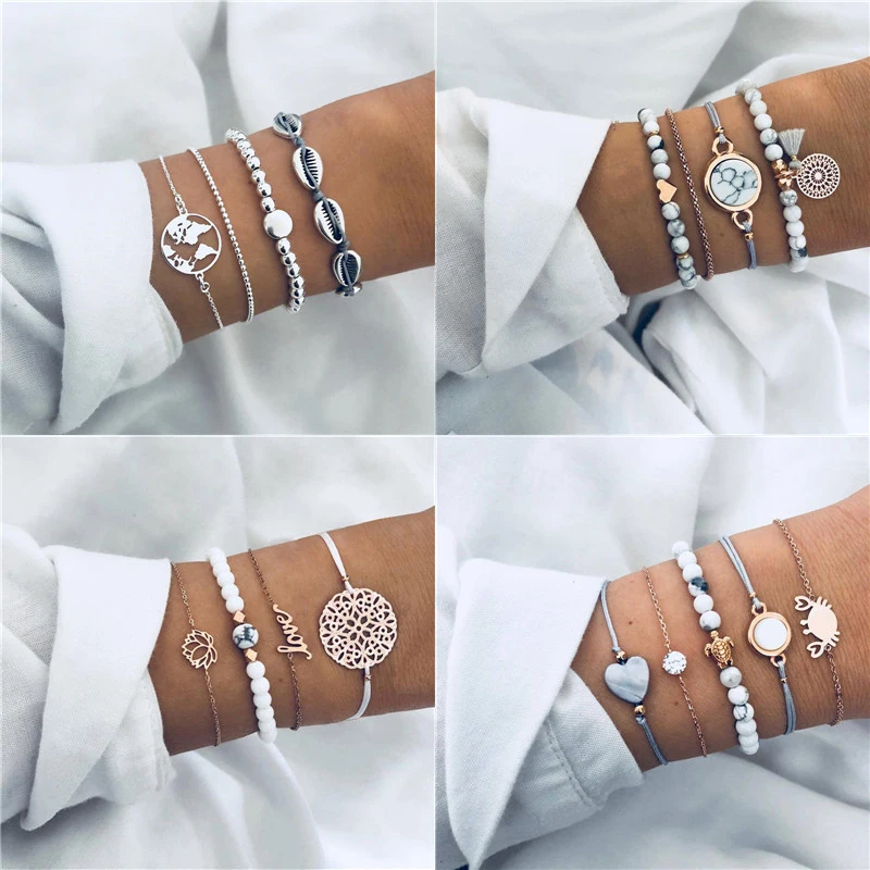 

Modyle Boho Bangle Shell Map Bead Bracelet Women Charm Party Wedding Jewelry Accessories