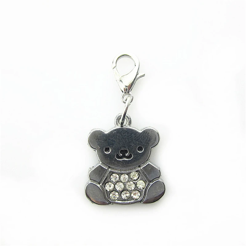 

20pcs/lot Rhinestone Crystal Bear dangle charms lobster clasp Hanging Floating Charm DIY Jewelry Accessories Charms