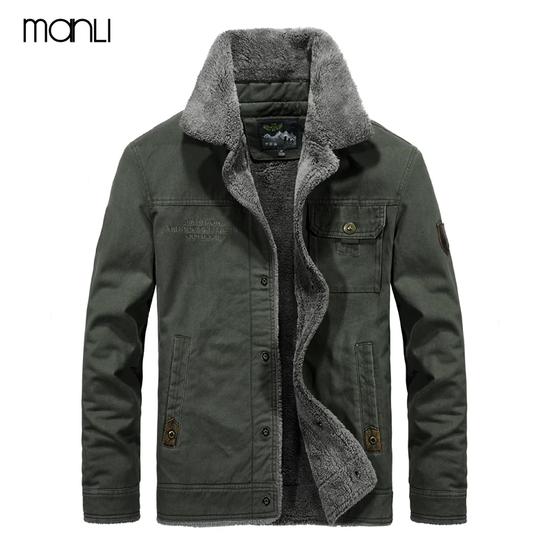 MANLI Outdoor Winter Bomber Jacket Men Air Force Pilot MA1 Jacket Warm Male fur collar Army Jacket tactical Mens Jacket Size 6XL