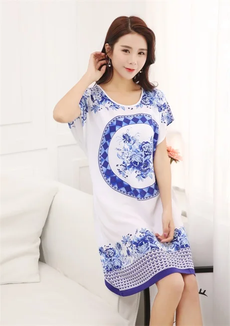 Один размер, летняя новинка, Женская Хлопковая пижама, ночная рубашка, китайский женский хлопковый Халат с цветочным принтом, ночные рубашки, TB002 - Цвет: 12