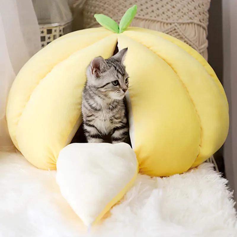 Pet Cat Dog Cute House Bed Mat Warm Soft Removeable Kennel Nest Pet Basket Halloween Funny Fruit Pu